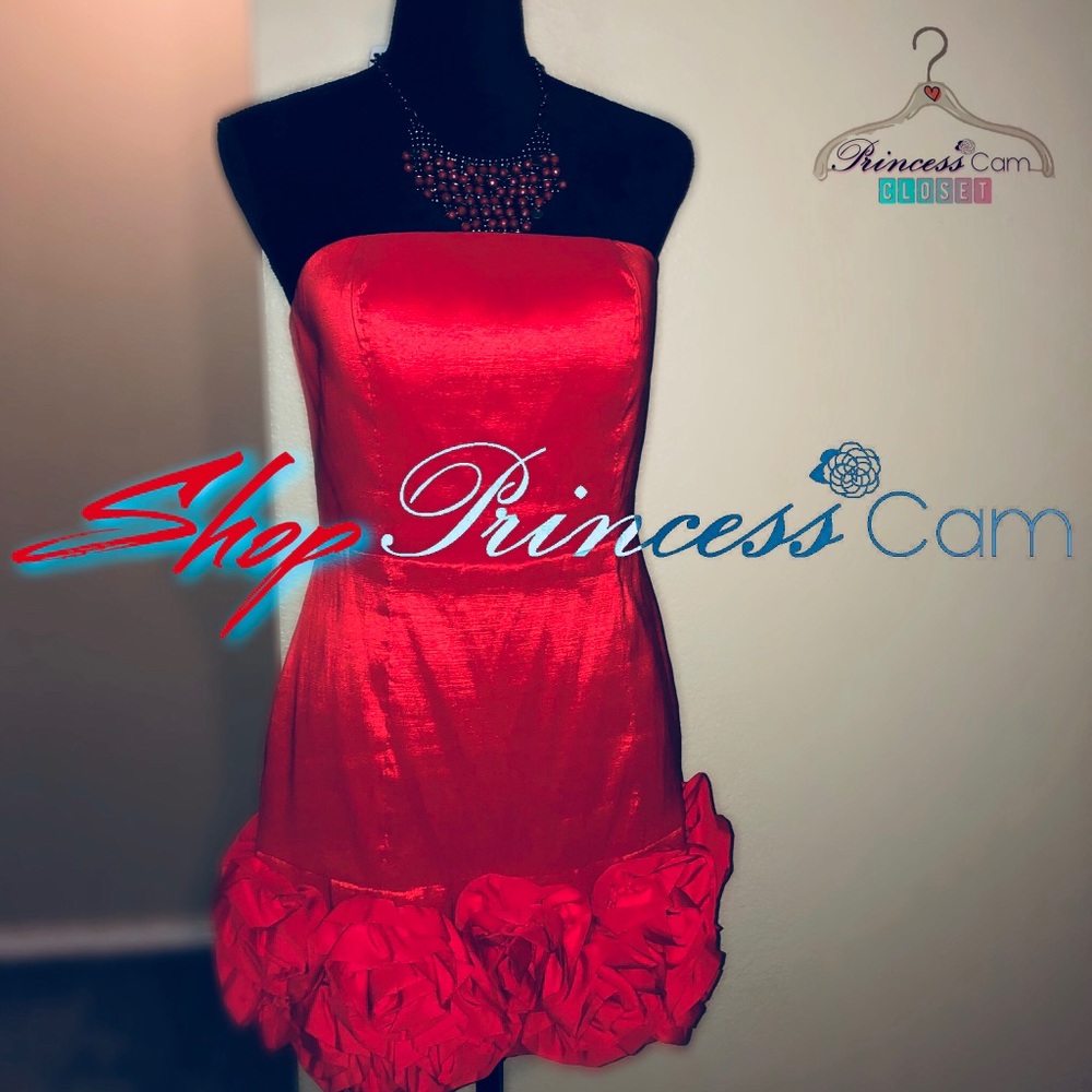 Free Generation Strapless Red Rosette Mini Dress - image 2